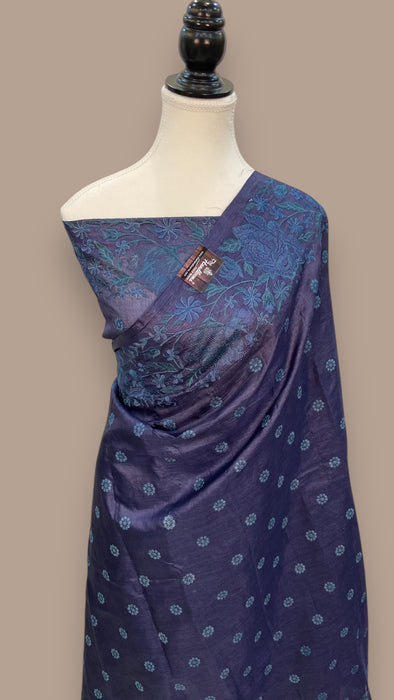 Tussar Silk Handloom Banarasi Saree With Chikankari