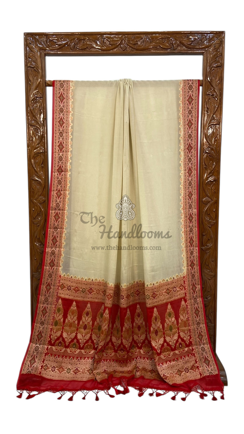 Off-white Pure Chiffon Khaddi Banarasi Saree - The Handlooms