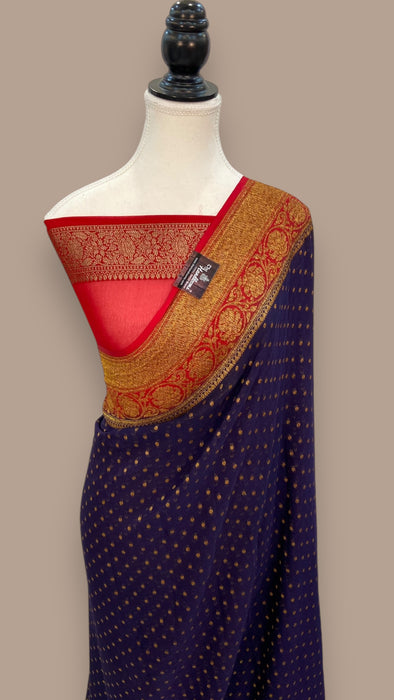 Khaddi Georgette Handloom Banarasi Saree -  Antique zari