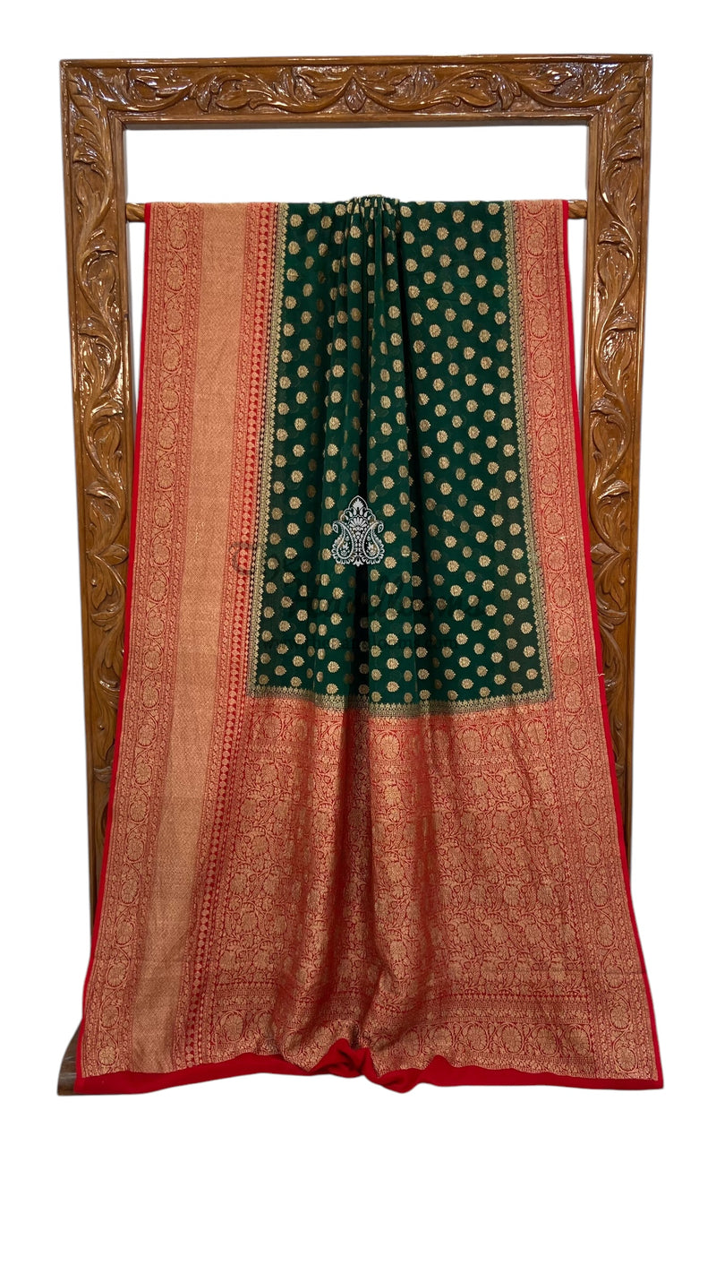 Khaddi Georgette Handloom Banarasi Saree -  Antique zari - The Handlooms