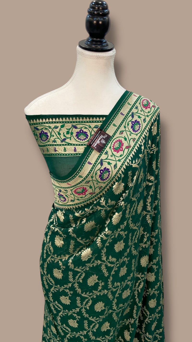 Pure Georgette Banarasi Handloom Saree - with meenakari work - The Handlooms