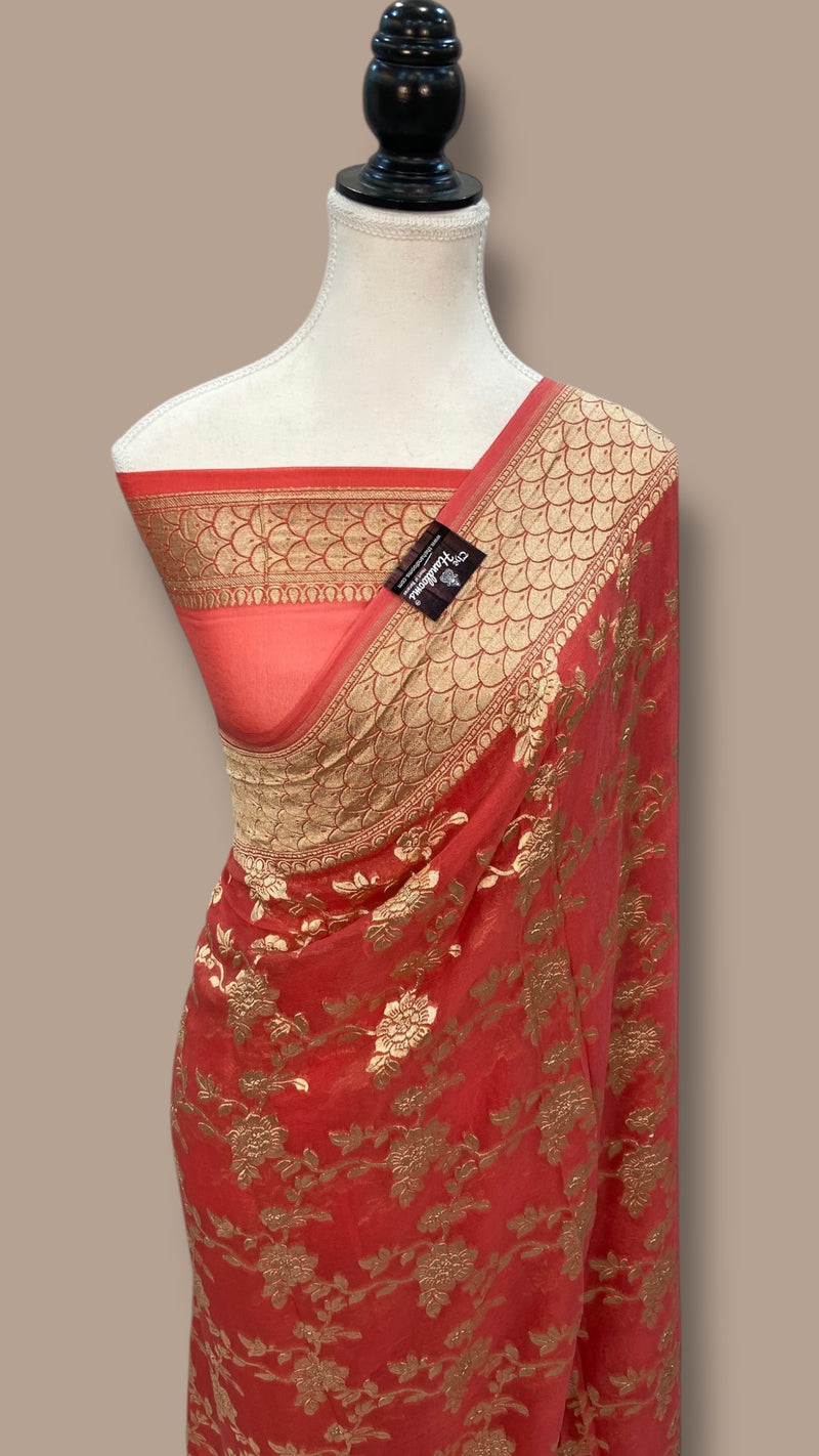 Khaddi Georgette Handloom Banarasi Saree - The Handlooms