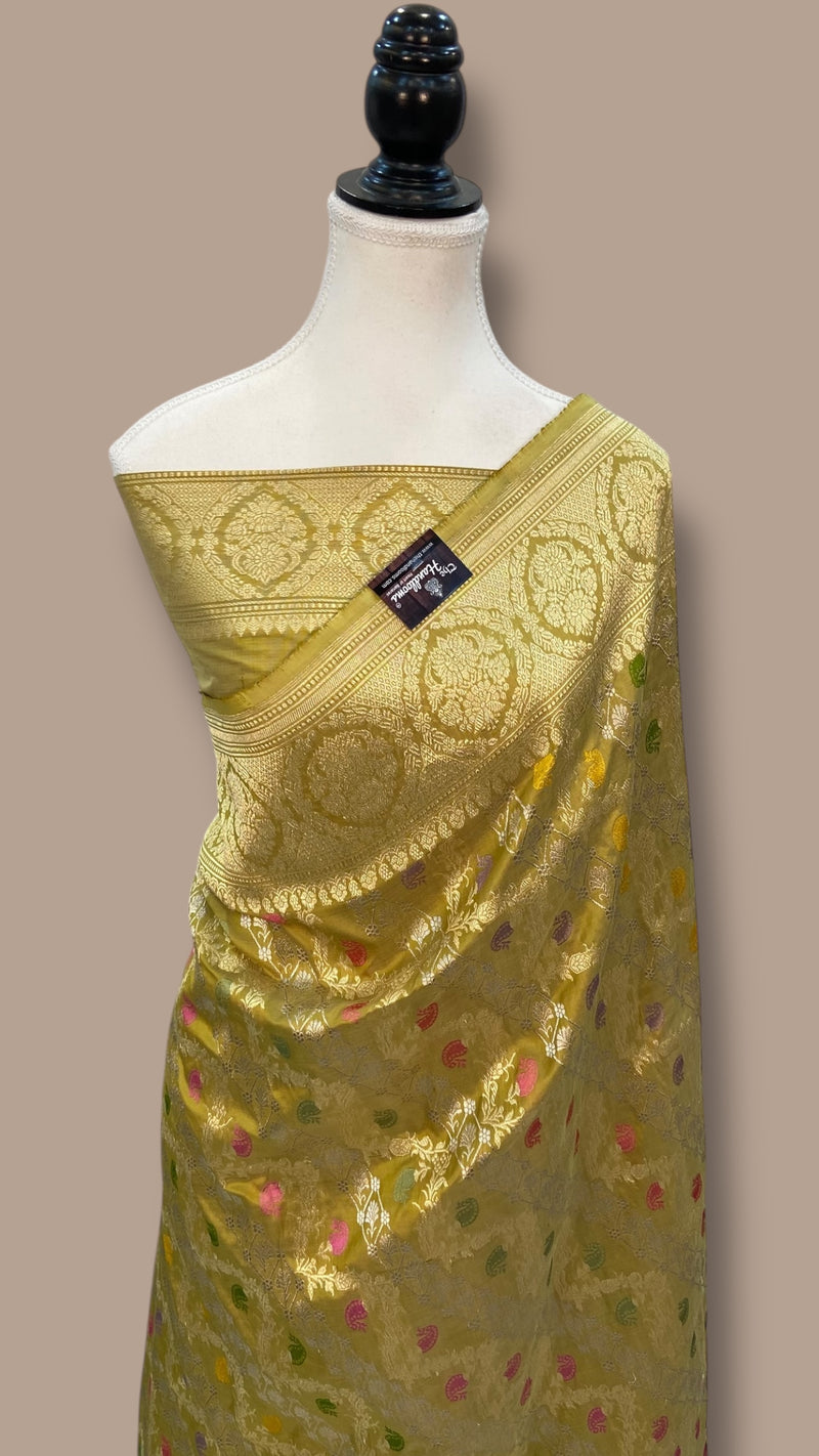 Ektara Pure Katan Silk Banarasi Handloom Saree - All over kadiyal Jaal work - The Handlooms