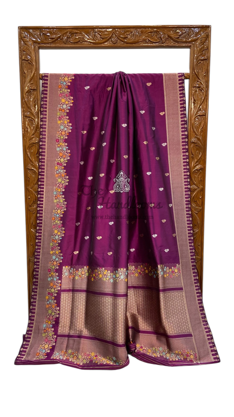 Pure Katan Silk Banarasi Handloom Saree - All over Sona Roopa Kadua motifs - The Handlooms