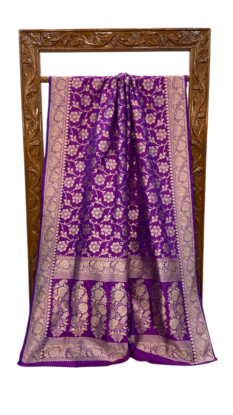 Purple Pure Katan Silk Banarasi Handloom Saree - All Over Jaal Work - The Handlooms