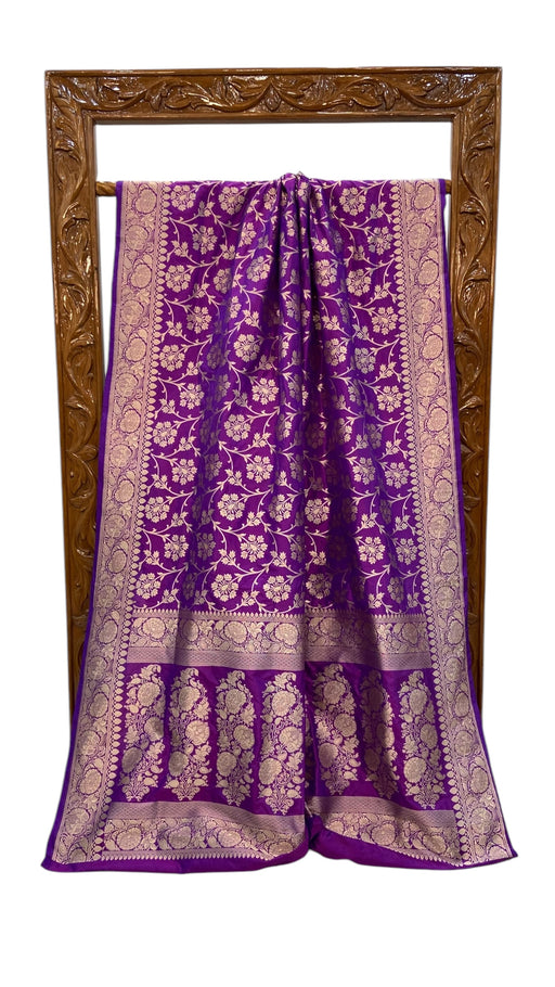 Purple Pure Katan Silk Banarasi Handloom Saree - All Over Jaal Work - The Handlooms