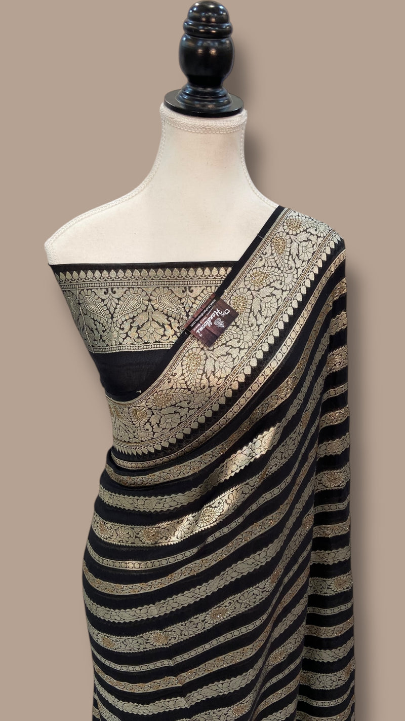 Khaddi Georgette Handloom Banarasi Saree with Siroski Stone Work - The Handlooms