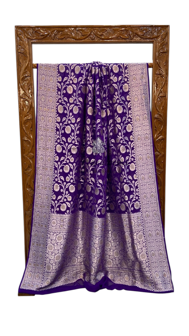 Khaddi Georgette Handloom Banarasi Saree with Siroski Stone Work - The Handlooms
