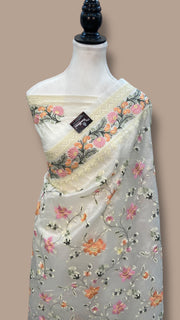 White Pure Organza Chikankari Handloom Banarasi Saree - The Handlooms