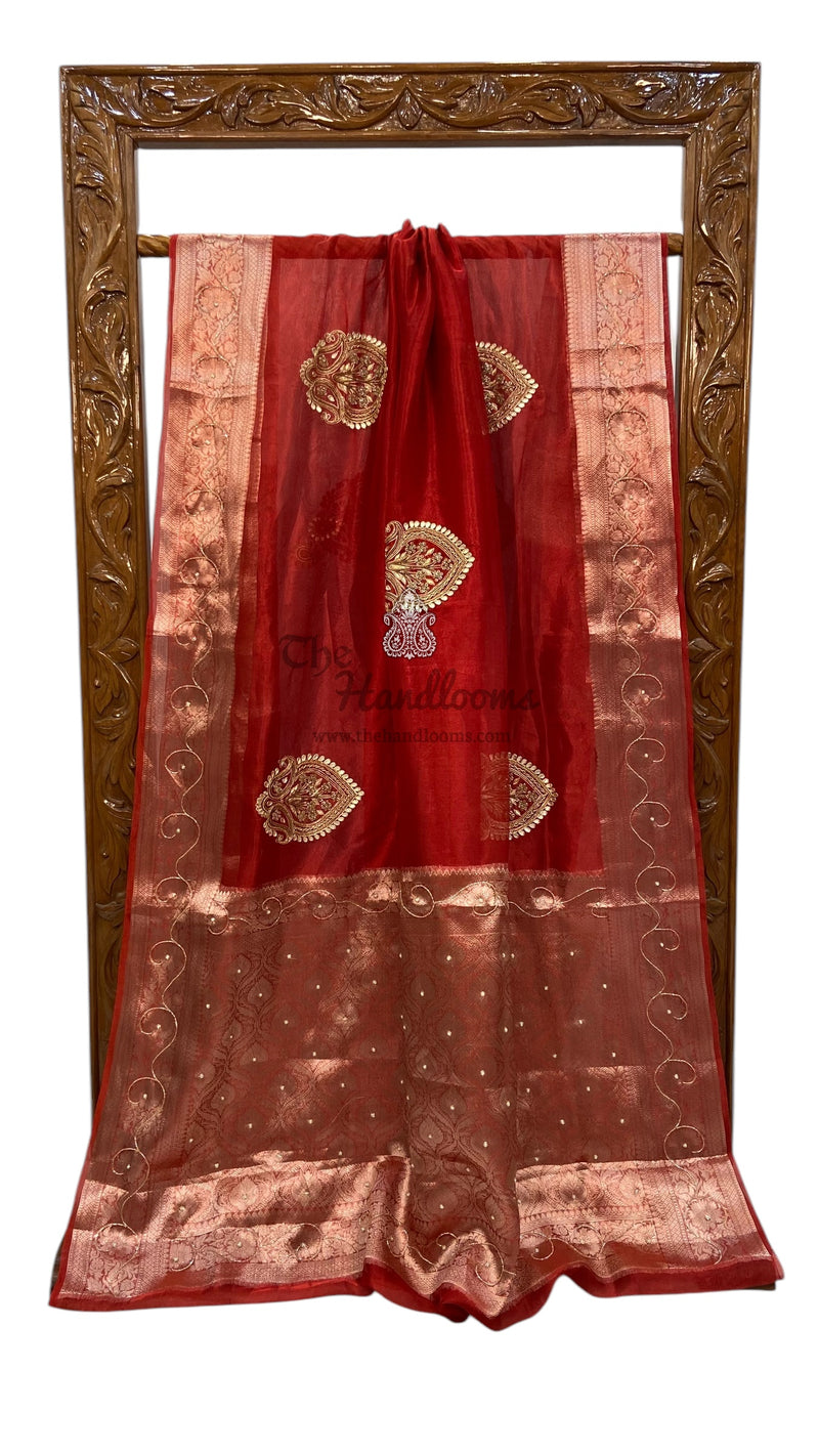 Handwork Rooom Pure Kora Tissue Handloom Banarasi Saree - Handwork — The Handlooms