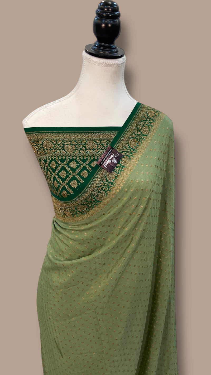 Pure Khaddi Crepe Georgette Handloom Banarasi Saree - The Handlooms