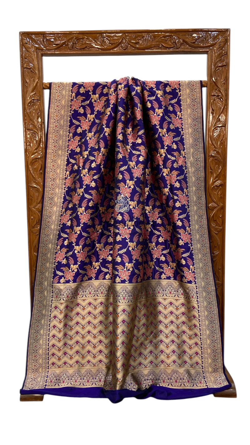 Pure Katan Silk Banarasi Handloom Saree - All over Jaal Work With Meenakari - The Handlooms