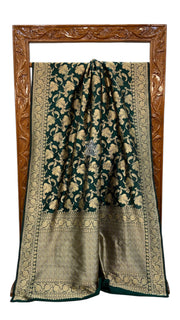 Green Pure Katan Silk Banarasi Handloom Saree - All Over Jaal Work - The Handlooms