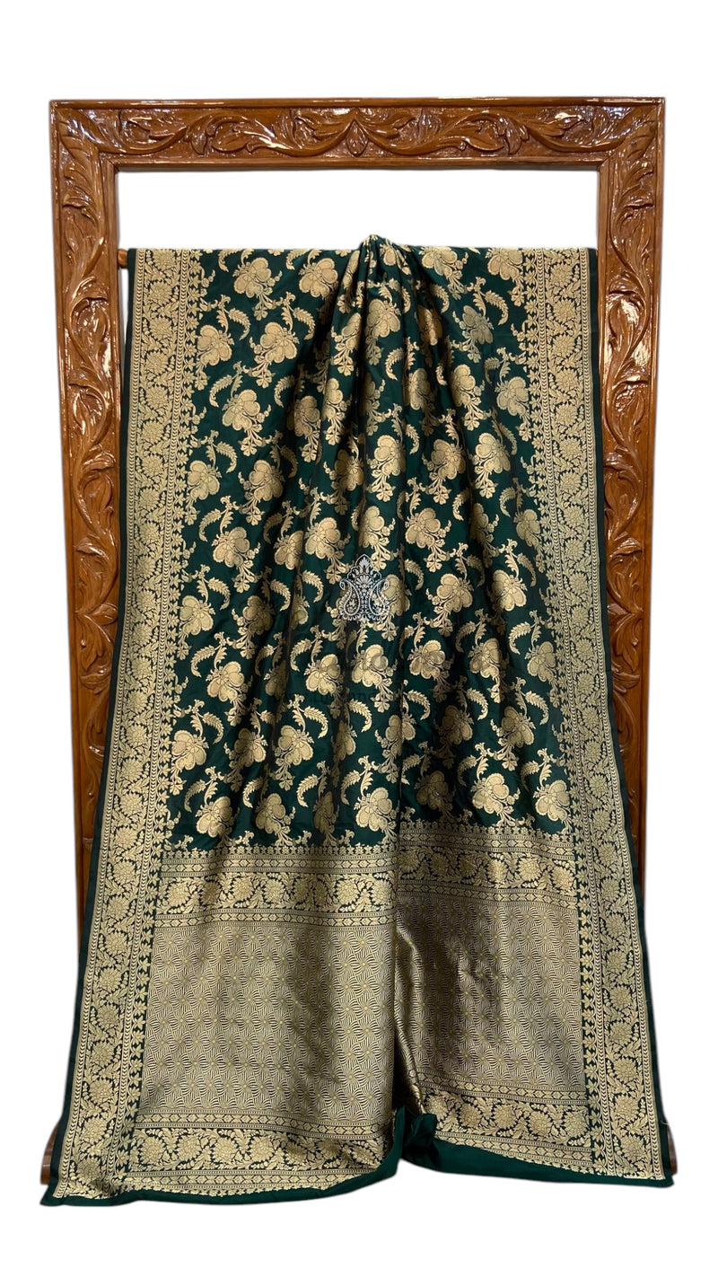 Green Pure Katan Silk Banarasi Handloom Saree - All Over Jaal Work - The Handlooms