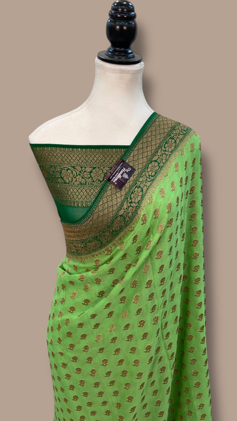 Khaddi Georgette Handloom Banarasi Saree - Antique Zari - The Handlooms