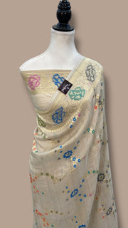 Pure Tussar Georgette Handloom Banarasi Saree - All over Jaal Work with meenakari - The Handlooms