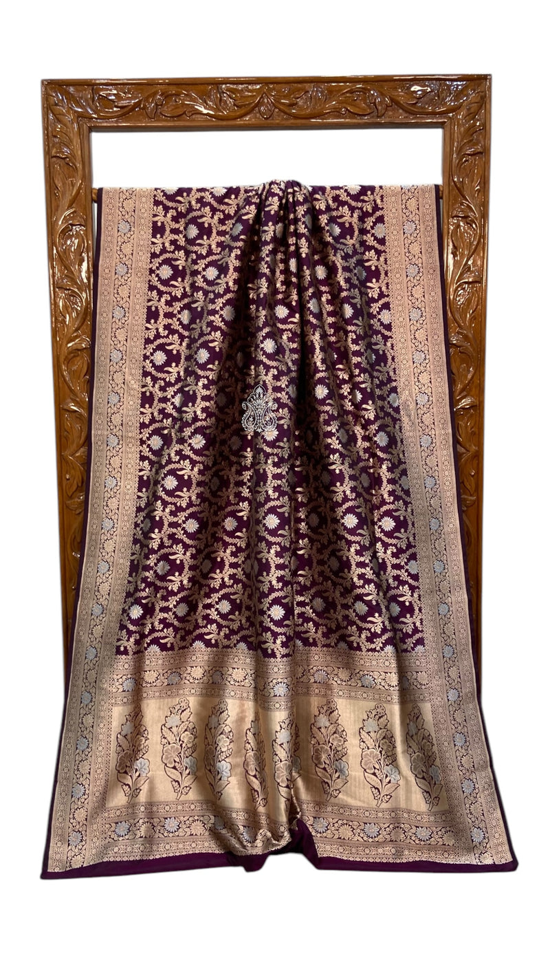 Pure Katan Silk Banarasi Handloom Saree - All over Sona Roopa Jaal Work - The Handlooms