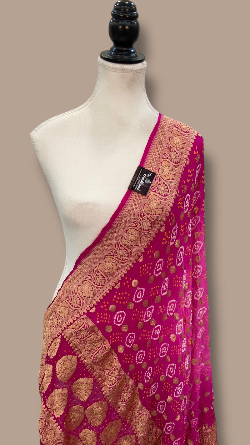 Pure Georgette Banarasi Bandhej Handloom Dupatta - The Handlooms