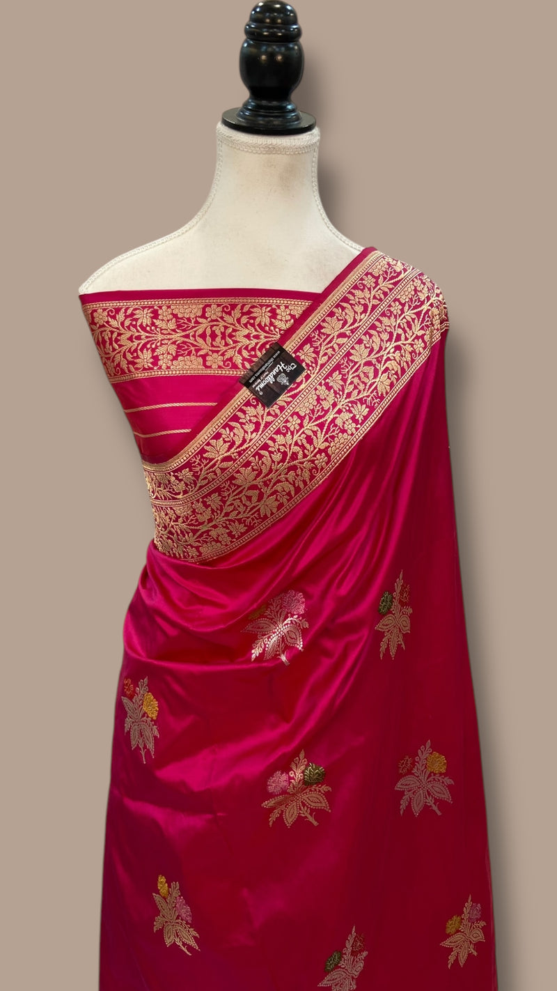 Pure Katan Silk Banarasi Handloom Saree - All over Sona Roopa Kadua Boota with Meenakari - The Handlooms