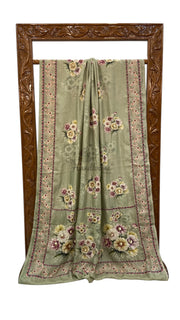 Pure Silk Handloom Banarasi Saree with Digital Print and Handwork - The Handlooms