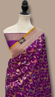Pure Katan Silk Banarasi Handloom Saree - All Over Jaal Work With Meenakari - The Handlooms