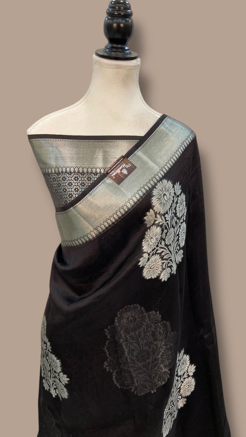 Black Pure Kora Handloom Banarasi Saree - The Handlooms