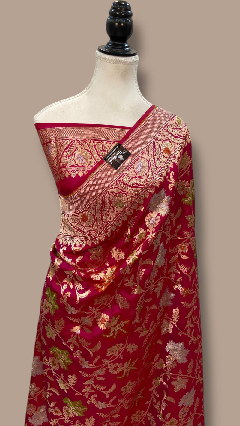 Pure Katan Silk Banarasi Handloom Saree - All Over Jaal Work With Meenakari - The Handlooms