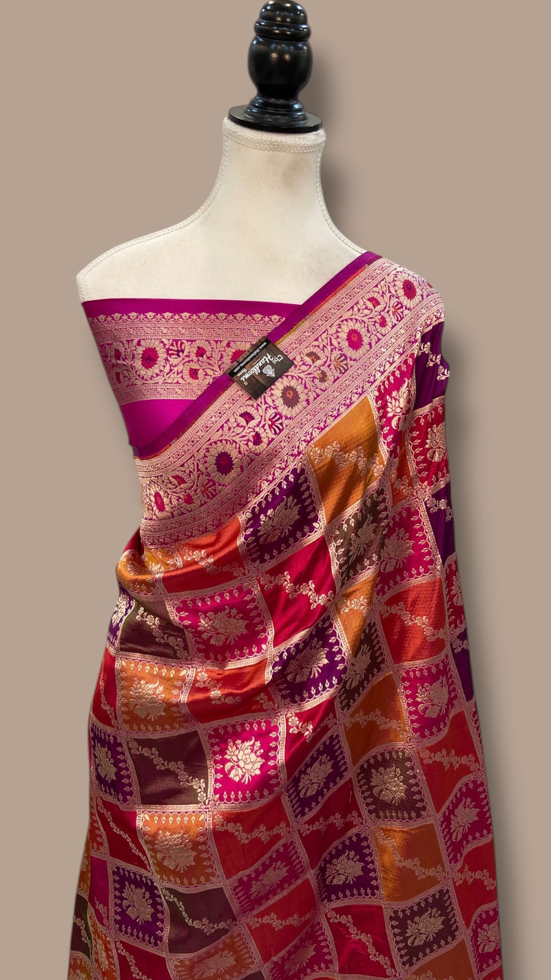 Pure Katan Silk Banarasi Handloom Saree - All over Jaal Work With Rangkart - The Handlooms