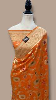 Moonga Georgette Handloom Banarasi Saree - All over meenakari - The Handlooms