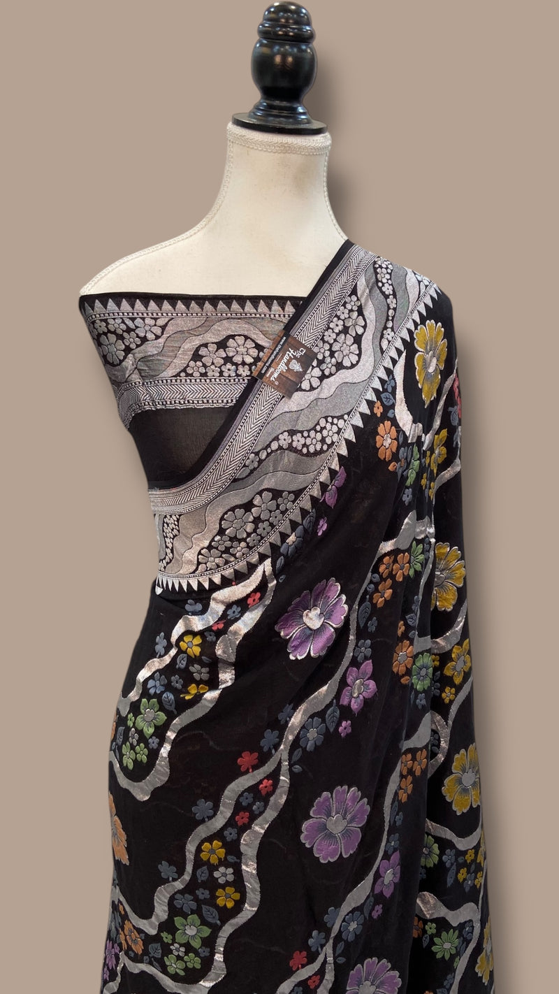 Pure Khaddi Georgette Handloom Banarasi Saree - All over Jaal Work With Meenakari - The Handlooms