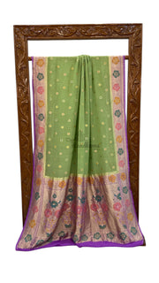 Pure Khaddi Georgette Handloom Banarasi Saree - All over Jaal Work With Meenakari - The Handlooms