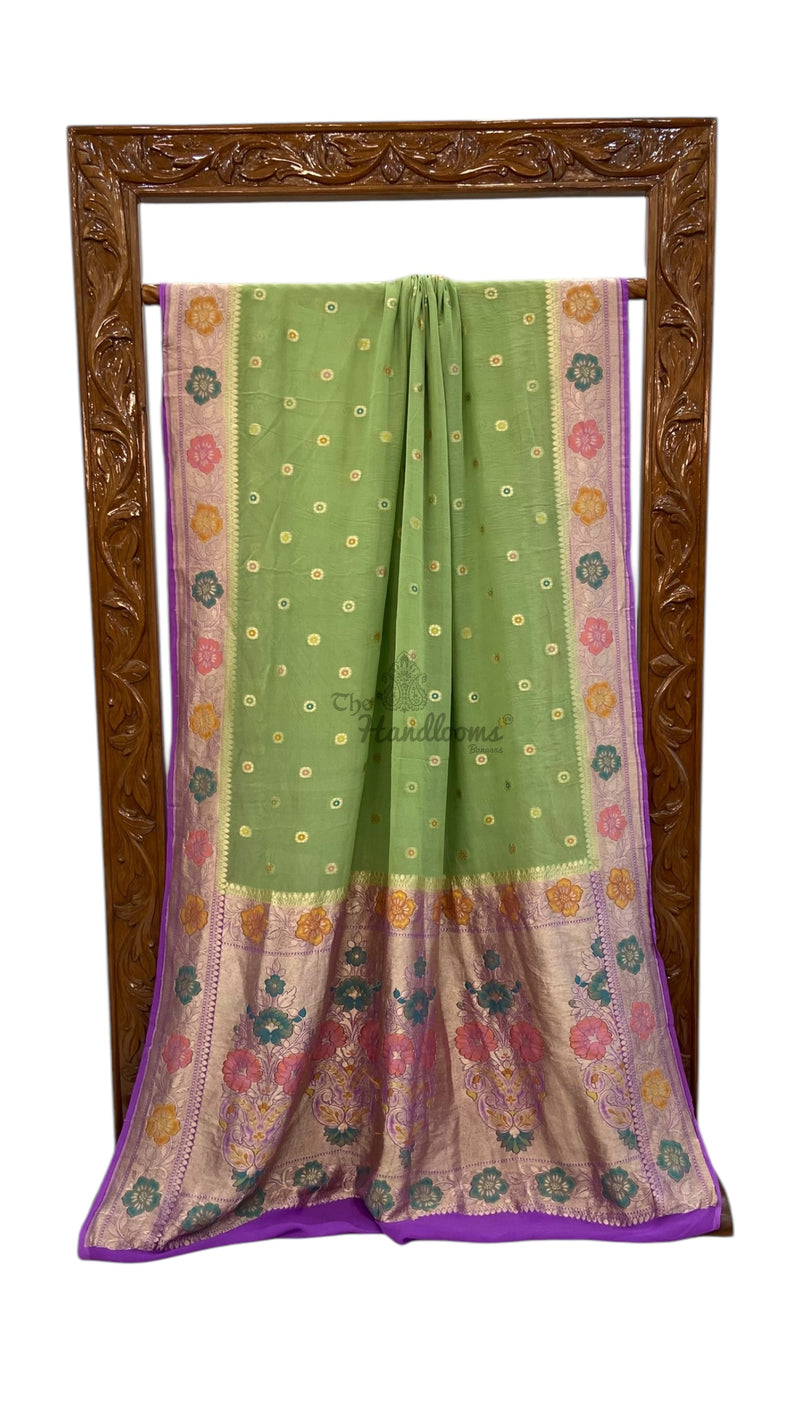 Pure Khaddi Georgette Handloom Banarasi Saree - All over Jaal Work With Meenakari - The Handlooms