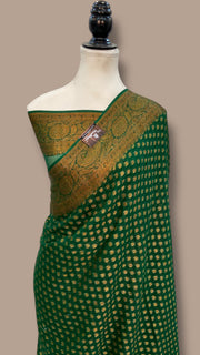 Green Pure Chiffon Khaddi Banarasi Saree - The Handlooms