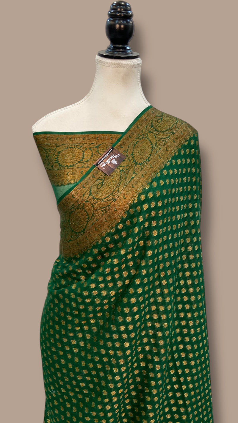 Green Pure Chiffon Khaddi Banarasi Saree - The Handlooms