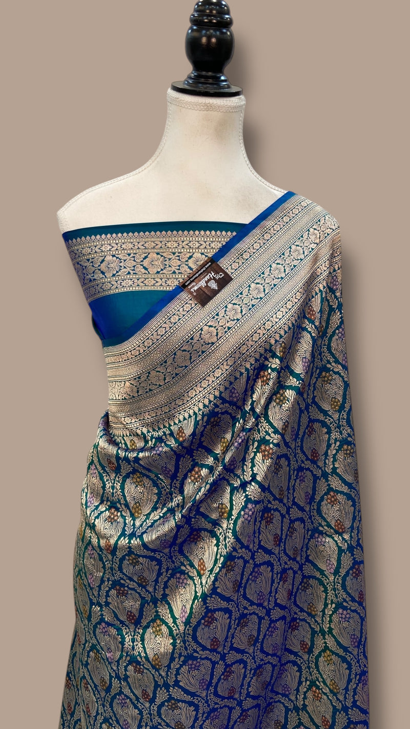 Regal Pure Katan Silk Banarasi Saree – Handwoven Tanchui Brocade - The Handlooms