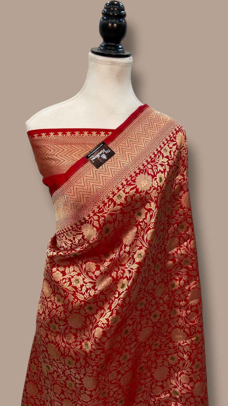 Regal Pure Katan Silk Banarasi Saree – Handwoven Tanchui Brocade - The Handlooms