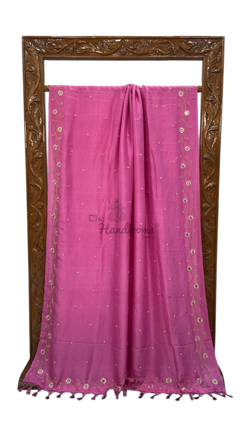Pure katan Silk Handloom Banarasi Saree with Handwork: Zardozi, Diamond Chain, Katdana, and Abla Detailing - The Handlooms