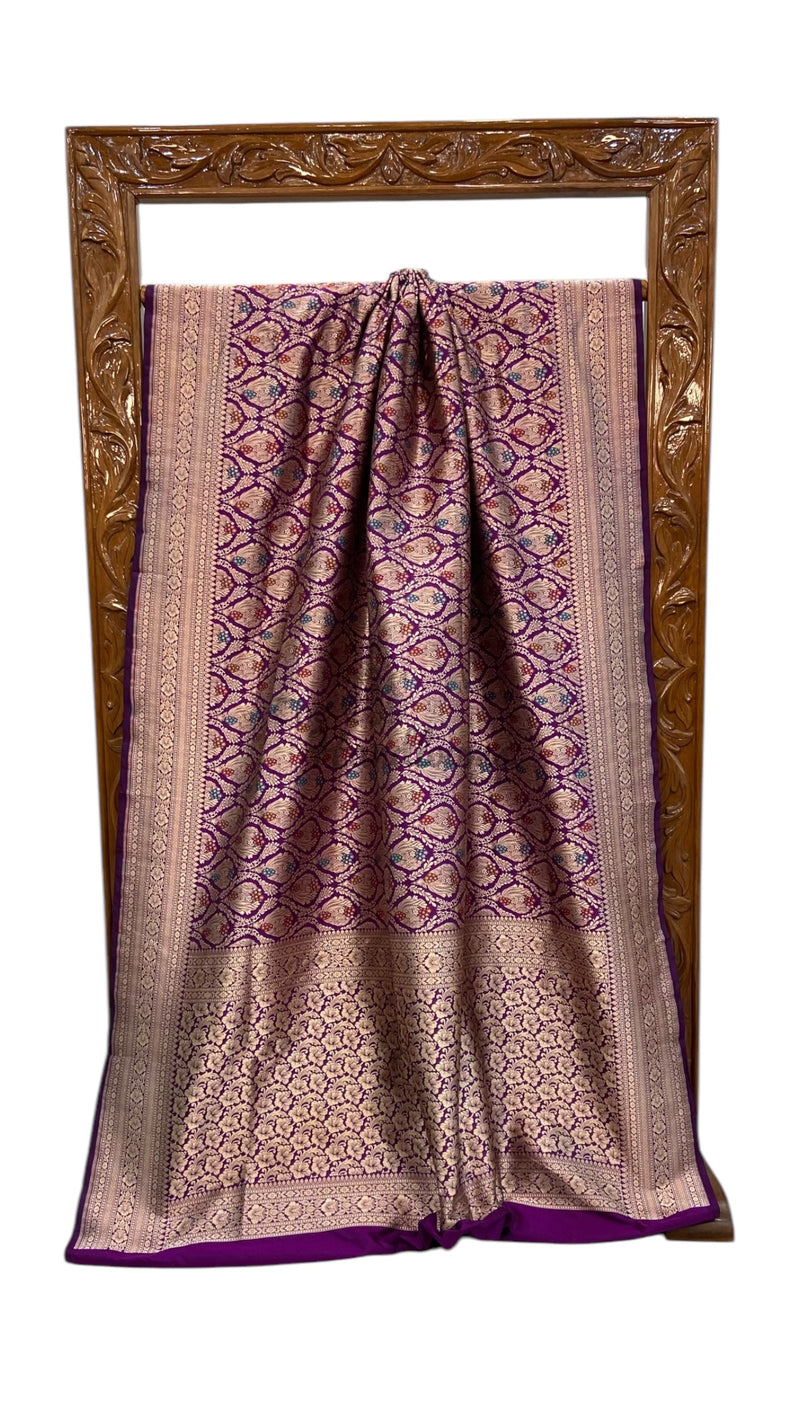 Regal Pure Katan Silk Banarasi Saree – Handwoven Tanchui Brocade - The Handlooms