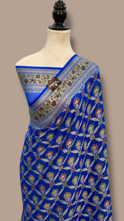 Blue Pure Chiffon Khaddi Banarasi Saree - The Handlooms