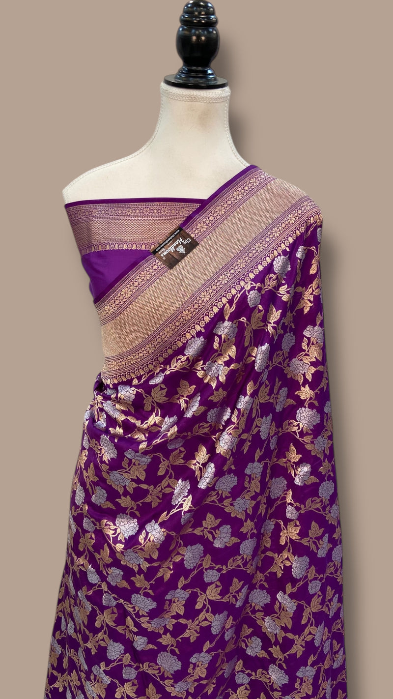Pure Katan Silk Banarasi Handloom Saree - All over Jaal work With Meenakari - The Handlooms