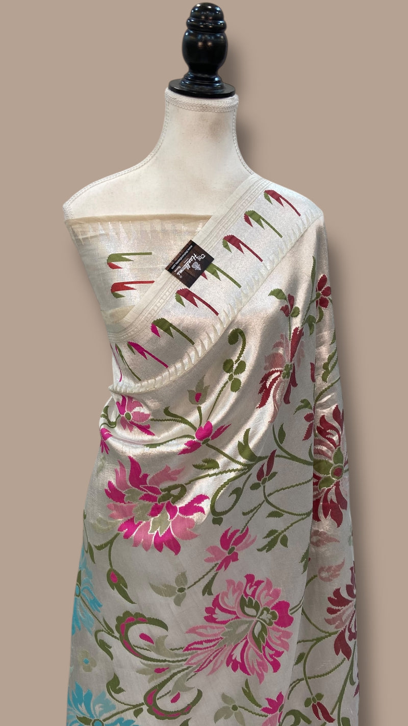 Pure Tussar Georgette Brocade Handloom Banarasi Saree - The Handlooms