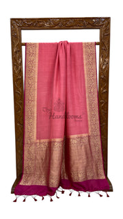 Strawberry Pink Tussar Georgette Handloom Banarasi Saree - The Handlooms