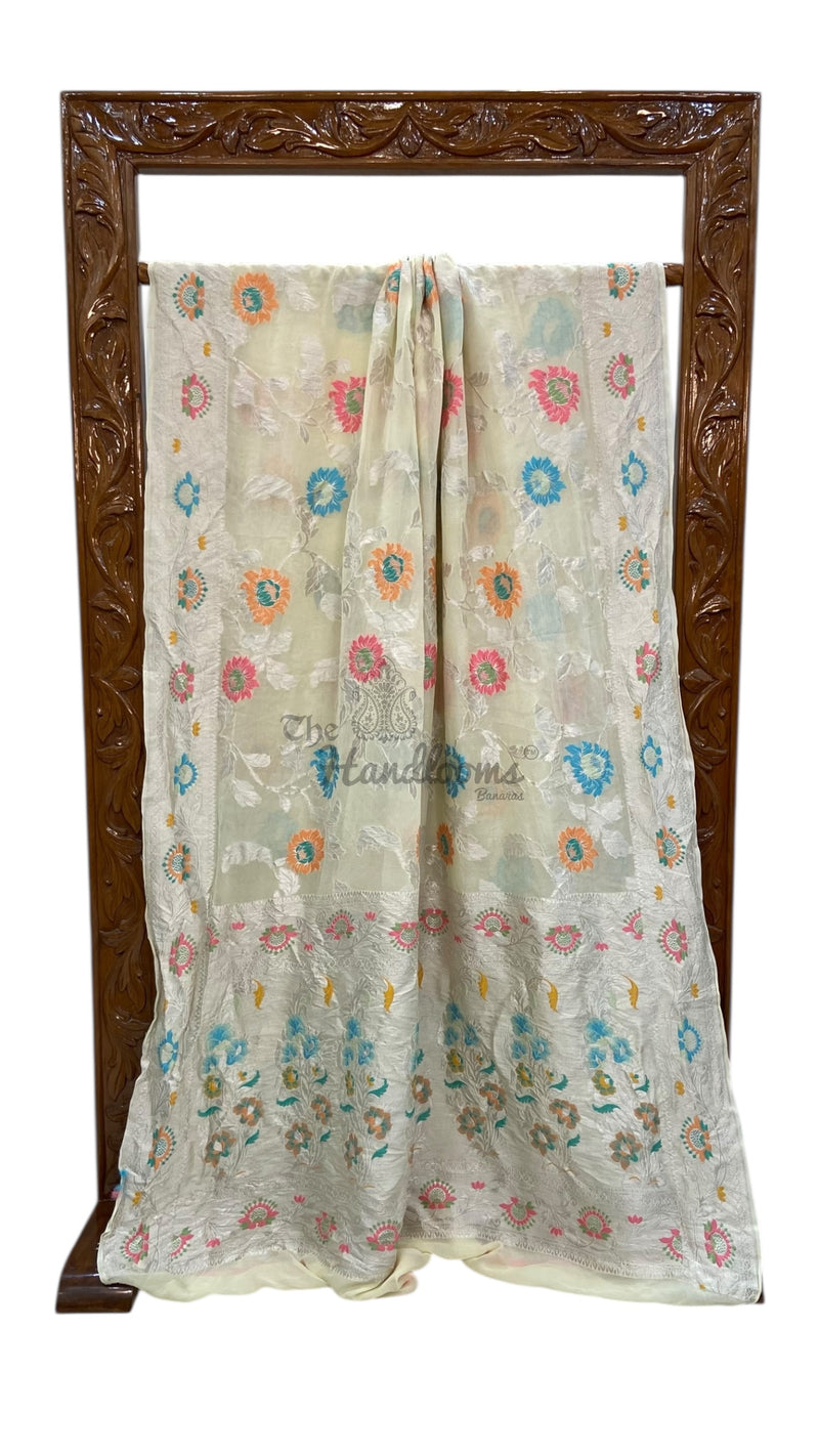 Pure Khaddi Georgette Handloom Banarasi Saree - All over Jaal Work With Meenakari - The Handlooms