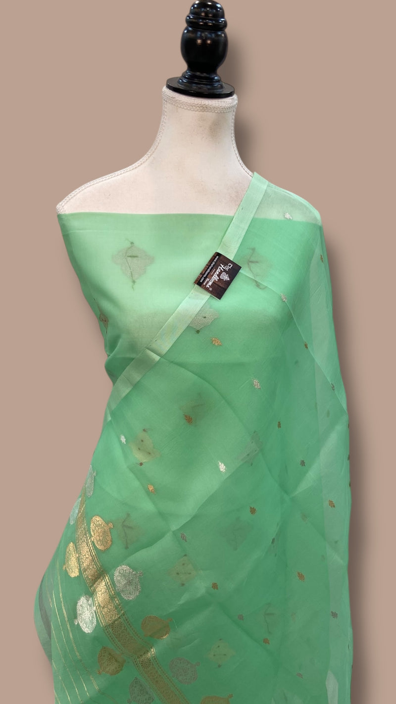 Pure  Kora Silk Handloom Banarasi Dress Material Kadua Boota With Kora Dupatta - The Handlooms