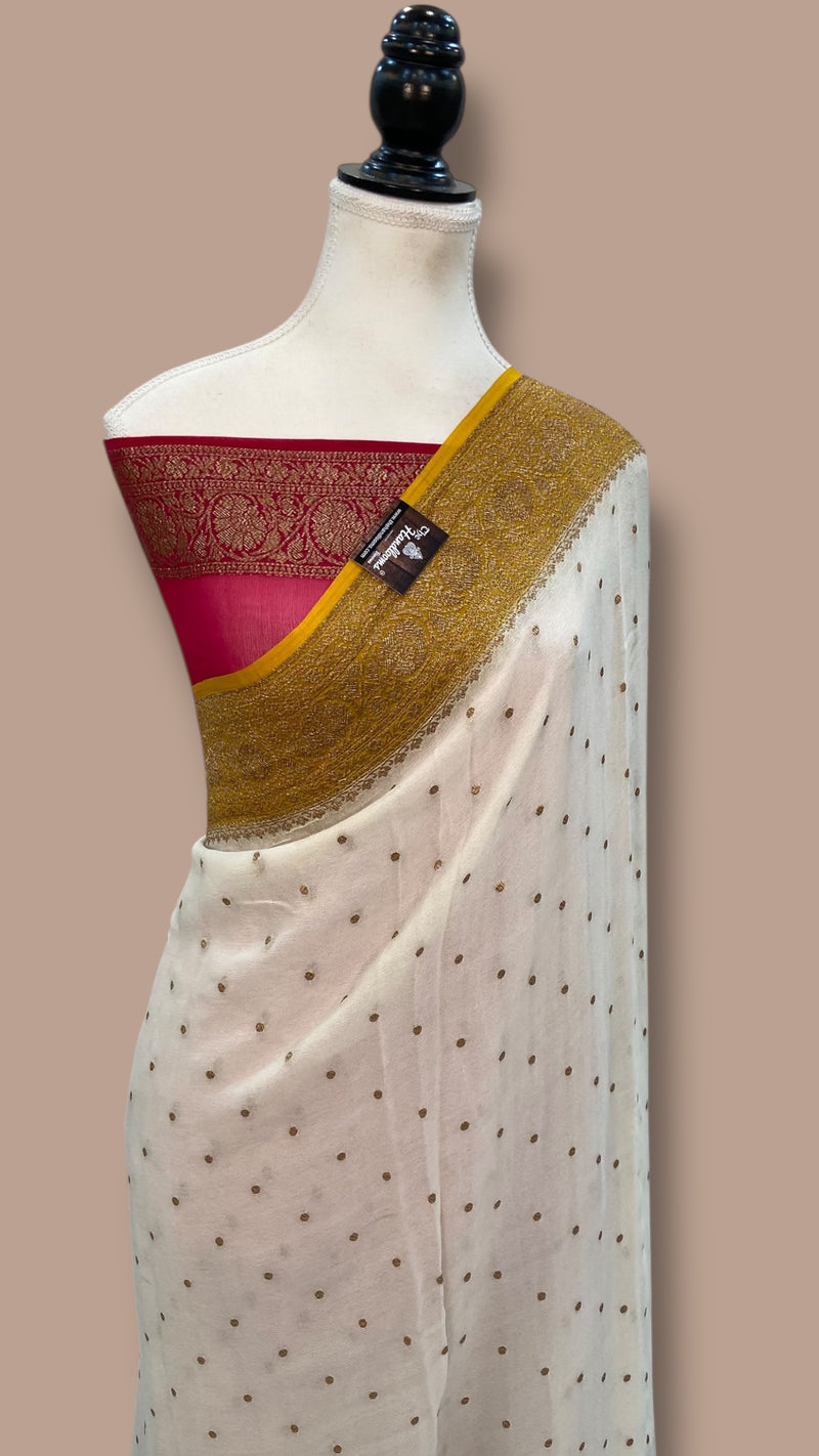 Pure Khaddi Georgette Handloom Banarasi Saree - Antique Zari - The Handlooms