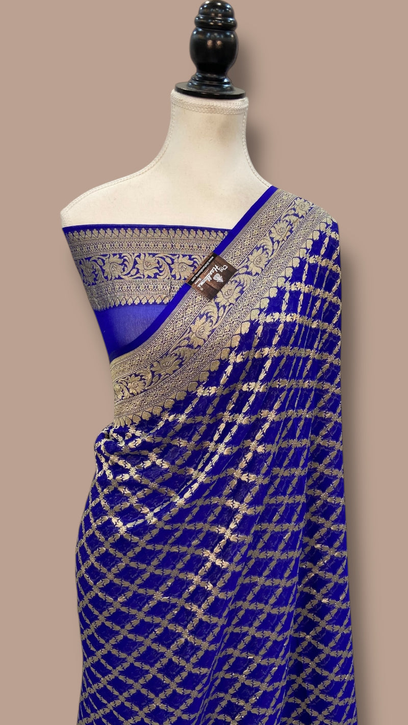 Blue Khaddi Georgette Banarasi Saree - Gold zari - The Handlooms