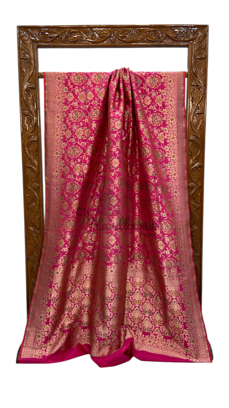Pure Katan Silk Banarasi Handloom Saree - All over Jaal work With Meenakari - The Handlooms
