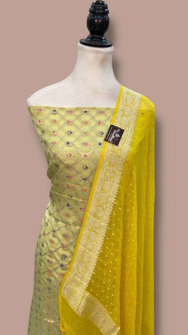 Chanderi Cotton Banarasi Dress material - Georgette Dupatta - The Handlooms