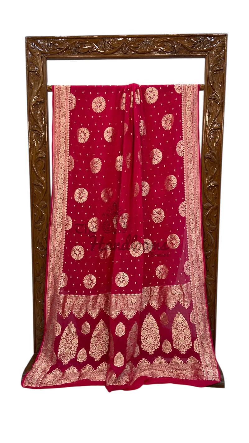 Pure Khaddi Georgette Handloom Banarasi Saree with water zari - The Handlooms
