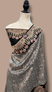 Black Pure Katan Silk Banarasi Handloom Saree - All Over Jaal Work - The Handlooms